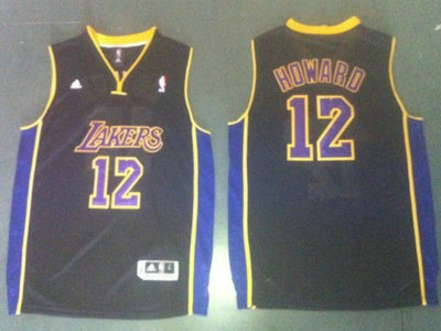 Los Angeles Lakers 12 Dwight Howard Black With Purple Authentic Jersey