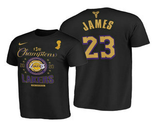 Los Angeles Lakers #23 LeBron James 2020 NBA Finals Champions Black Locker Room T-Shirt