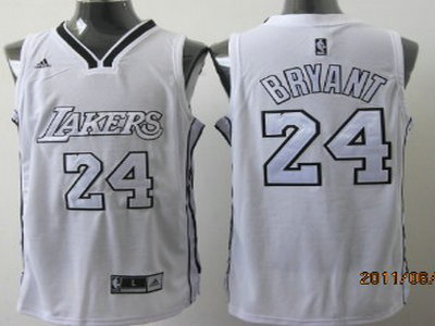Los Angeles Lakers 24 Bryant White With Silvery Authentic Jersey