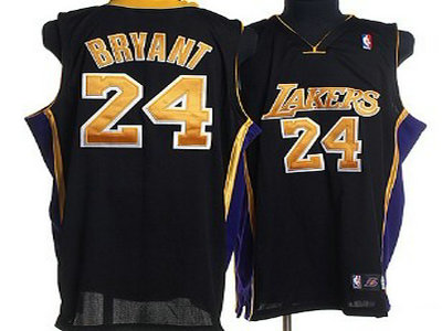 Los Angeles Lakers 24 Kobe Bryant Black With Yellow Authentic Jersey