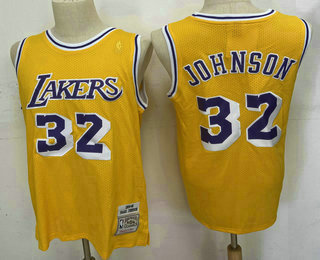 Los Angeles Lakers #32 Magic Johnson 1984-85 Yellow Hardwood Classics Soul Swingman Throwback Jersey