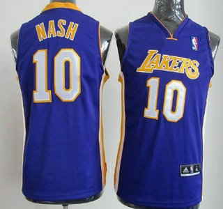 Los Angeles Lakers 10 Steve Nash Purple Authentic Kids Jersey