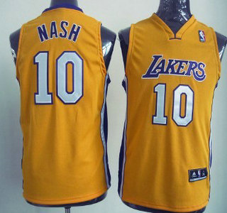 Los Angeles Lakers 10 Steve Nash Yellow Authentic Kids Jersey