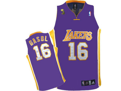 Los Angeles Lakers 16 Gaslo Black  Purple champion Jersey