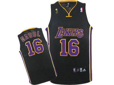 Los Angeles Lakers 16 Gaslo Black With Purple champion Jersey