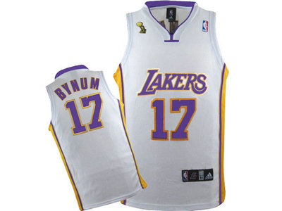 Los Angeles Lakers 17 Andrew Bynum White champion Jersey