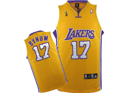 Los Angeles Lakers 17 Andrew Bynum Yellow champion Jersey