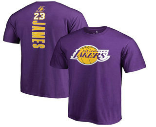 Los Angeles Lakers 23 LeBron James Backer Name and Number T-Shirt - Purple