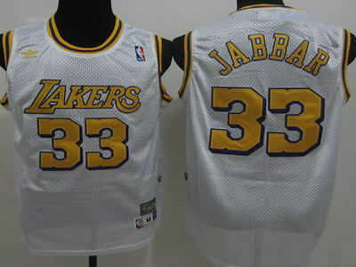Los Angeles Lakers 33 Abdul-Jabbar White Throwback NBA Jerseys