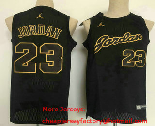 Men's #23 Michael Jordan All Black With Gold Swingman Commemorative Jordan Basketball Jersey