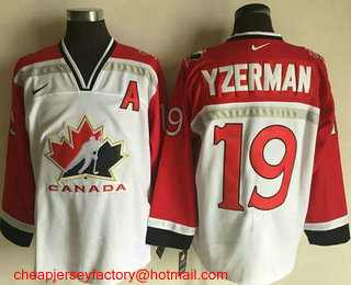 Men's 1998 Team Canada #19 Steve Yzerman White Nike Olympic Throwback Stitched Hockey Jersey