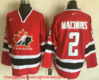 Men's 2002 Team Canada #2 Al MacInnis Red Nike Olympic Throwback Stitched Hockey Jersey
