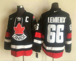 Men's 2002 Team Canada #66 Mario Lemieux Black Nike Olympic Throwback Stitched Hockey Jersey