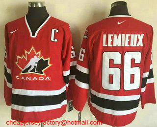 Men's 2002 Team Canada #66 Mario Lemieux Red Nike Olympic Throwback Stitched Hockey Jersey
