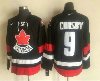Men's 2002 Team Canada #9 Sidney Crosby Black Nike Olympic Throwback Stitched Hockey Jersey