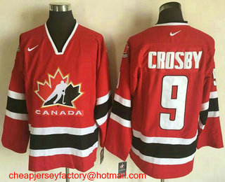 Men's 2002 Team Canada #9 Sidney Crosby Red Nike Olympic Throwback Stitched Hockey Jersey
