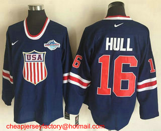 Men's 2004 World Cup #16 Brett Hull Navy Blue Nike Olympic Throwback Stitched Hockey Jersey