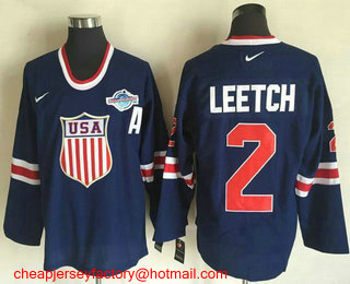 Men's 2004 World Cup #2 Brian Leetch Navy Blue Nike Olympic Throwback Stitched Hockey Jersey