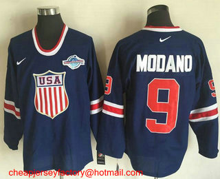 Men's 2004 World Cup #9 Mike Modano Navy Blue Nike Olympic Throwback Stitched Hockey Jersey