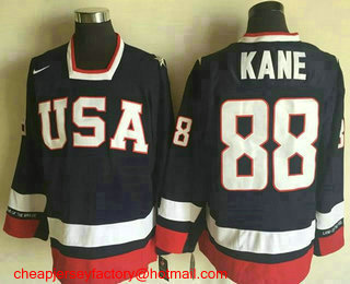 Men's 2010 Olympics USA #88 Patrick Kane Nike Navy Blue Throwback Stitched Vintage Hockey Jersey