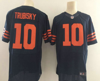 Men's 2017 NFL Draft Chicago Bears #10 Mitchell Trubisky Blue With Orange Alternate Stitched NFL Nike Elite Jersey