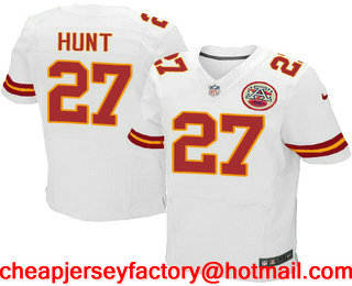 Men's 2017 NFL Draft Kansas City Chiefs #27 Kareem Hunt White Road Stitched NFL Nike Elite Jersey