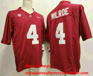 Men's Alabama Crimson Tide #4 Jalen Milroe Red FUSE College Stitched Jersey