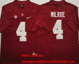 Men's Alabama Crimson Tide #4 Jalen Milroe Red Vapor Stitched College Football Jersey