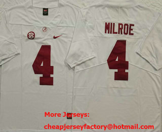 Men's Alabama Crimson Tide #4 Jalen Milroe White Vapor Stitched College Football Jersey