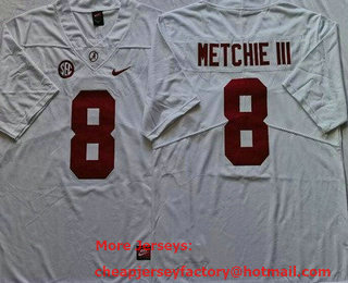 Men's Alabama Crimson Tide #8 John Metchie III White College Football Jersey