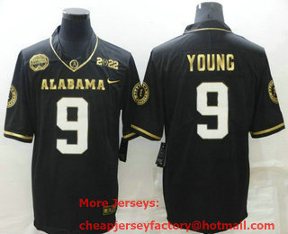 Men's Alabama Crimson Tide #9 Bryce Young 2022 Patch Black Golden Edition Stitched Jersey