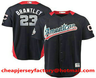 Men's American League Cleveland Indians #23 Michael Brantley Navy Blue 2018 MLB All-Star Game Home Run Derby Player Jersey