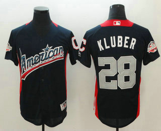 Men's American League Cleveland Indians #28 Corey Kluber Navy Blue 2018 MLB All-Star Game Home Run Derby Player Jersey