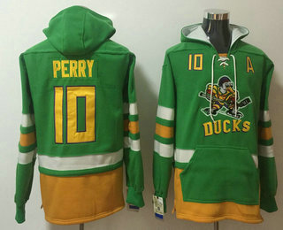 Men's Anaheim Ducks #10 Corey Perry Green Pocket Stitched NHL Old Time Hockey Pullover Hoodie