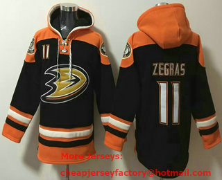 Men's Anaheim Ducks #11 Trevor Zegras Black Ageless Must Have Lace Up Pullover Hoodie