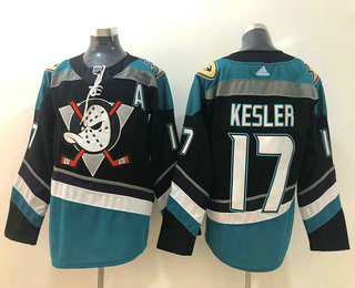 Men's Anaheim Ducks #17 Ryan Kesler Black With Teal Green A Patch 2019 Hockey Stitched NHL Jersey
