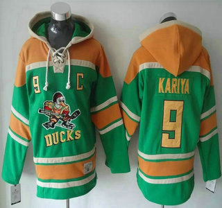 Men's Anaheim Ducks #9 Paul Kariya Old Time Hockey 2015 Green Hoody