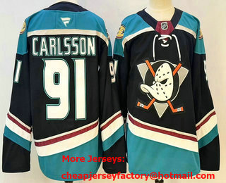 Men's Anaheim Ducks #91 Leo Carlsson Black Authentic Jersey