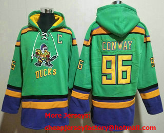 Men's Anaheim Ducks #96 Charlie Conway Green Throwback Ageless Must Have Lace Up Pullover Hoodie