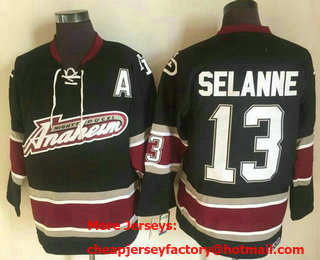 Men's Anaheim Mighty Ducks #13 Teemu Selanne Black Throwback Jersey