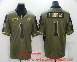 Men's Arizona Cardinals #1 Kyler Murray 2021 Olive Salute To Service Golden Limited Stitched Jersey