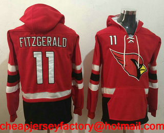 Men's Arizona Cardinals #11 Larry Fitzgerald NEW Red Pocket Stitched NFL Pullover Hoodie