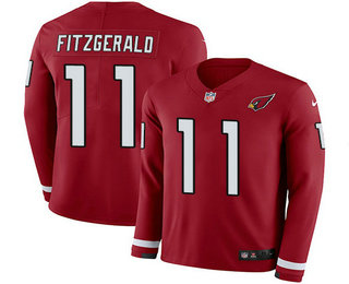 Men's Arizona Cardinals #11 Larry Fitzgerald Red Team Color Stitched Nike NFL Limited Therma Long Sleeve Jersey