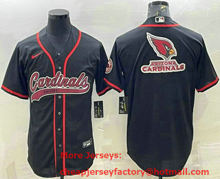 Men's Arizona Cardinals Black Team Big Logo With Patch Cool Base Stitched Baseball Jersey