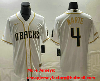 Men's Arizona Diamondback #4 Ketel Marte White Gold Cool Base Stitched Baseball Jersey