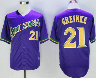 Men's Arizona Diamondbacks #21 Zack Greinke Purple Stitched MLB Throwback Cooperstown Collection Jersey