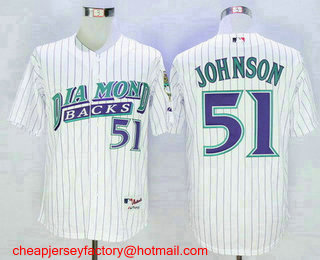 Men's Arizona Diamondbacks #51 Randy Johnson 1999 White Stitched MLB Cooperstown Collection Jersey