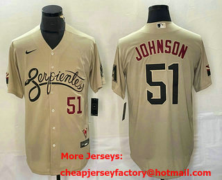 Men's Arizona Diamondbacks #51 Randy Johnson Number Gold 2021 City Connect Stitched MLB Cool Base Nike Jersey