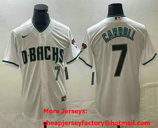 Men's Arizona Diamondbacks #7 Corbin Carroll Number White Cool Base Stitched Baseball Jersey