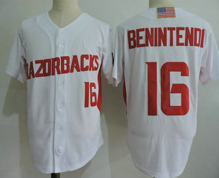 Men's Arkansas Razorbacks #16 Andrew Benintendi White Stitched NCAA College Baseball Jersey S-3XL